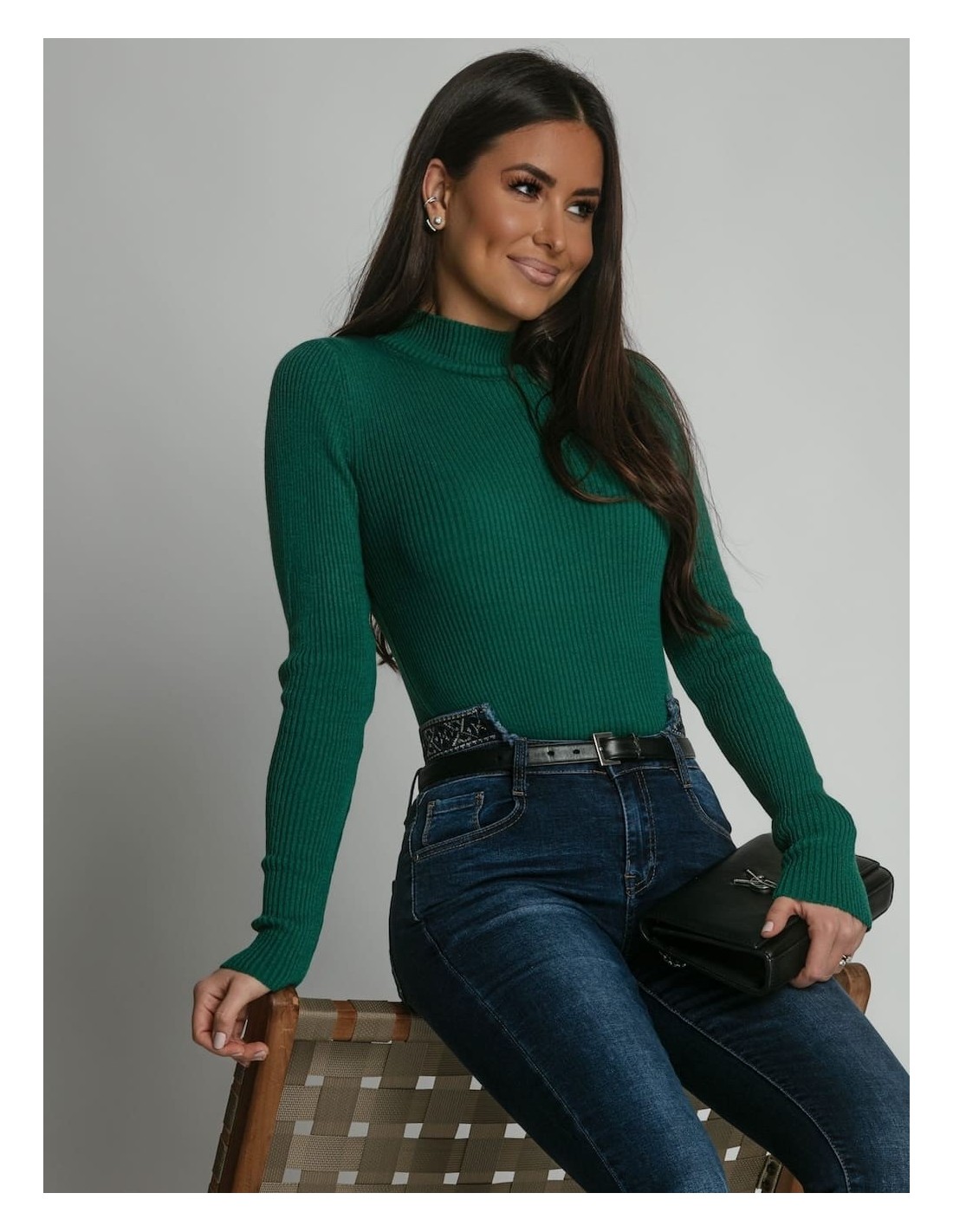 Women\'s fitted turtleneck, bottle green 3212024 - Online store - Boutique